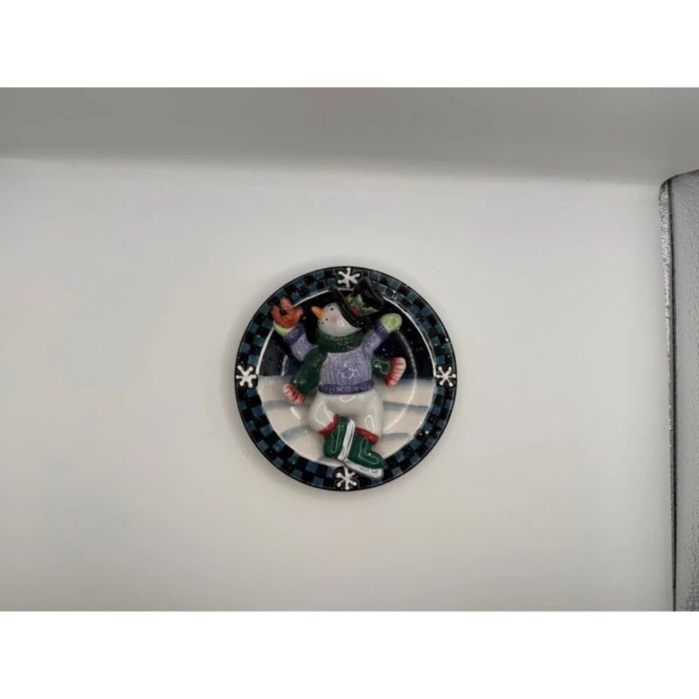 Ganz 3D Ceramic Snowman Replacement Plate Ice Skating Winter Holiday Decor